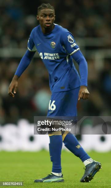 Lesley Ugochukwu of Chelsea is playing in the Premier League match between Newcastle United and Chelsea at St. James's Park in Newcastle on November...