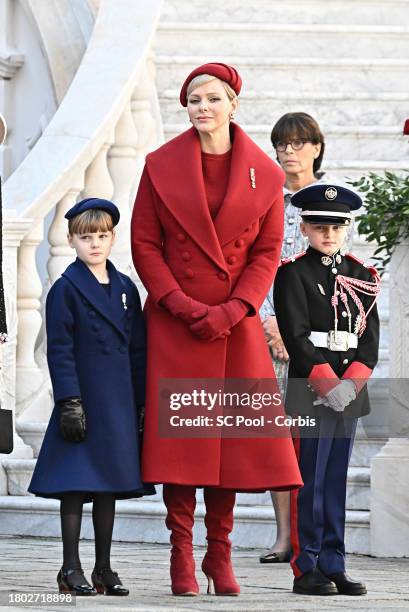 Princess Gabriella of Monaco, Princess Charlene of Monaco, Princess Stephanie of Monaco and Prince Jacques of Monaco attend the Monaco National Day...