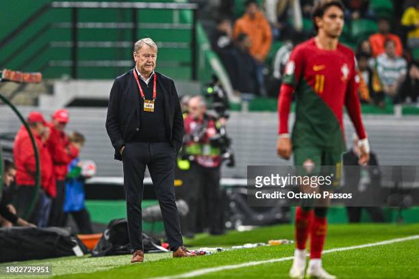 Head coach, Age Hareide of Iceland looks on during the UEFA EURO 2024 European qualifier match between Portugal and Iceland at Estadio Jose Alvalade...