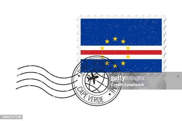 cape verde grunge postage stamp. vintage postcard vector illustration with cape verde national flag isolated on white background. retro style. - cape verde stock illustrations