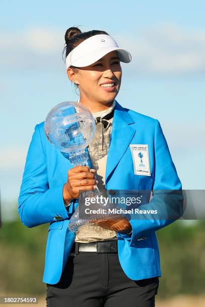 Amy Yang of Korea celebrates with the CME Globe trophy during the trophy ceremony after winning the CME Group Tour Championship at Tiburon Golf Club...