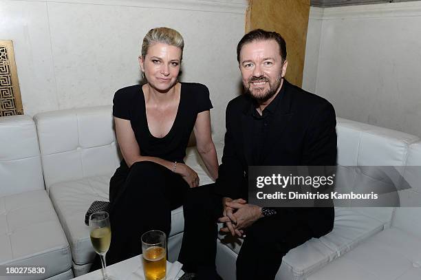 Author Jane Fallon and comedian Ricky Gervais attend the Novak Djokovic Foundation New York dinner at Capitale on September 10, 2013 in New York City.