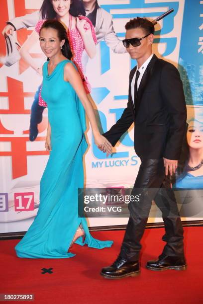 Actress Ada Choi and actor Max Zhang Jin attend "My Lucky Star" premiere at Saga Cinema on September 10, 2013 in Beijing, China.