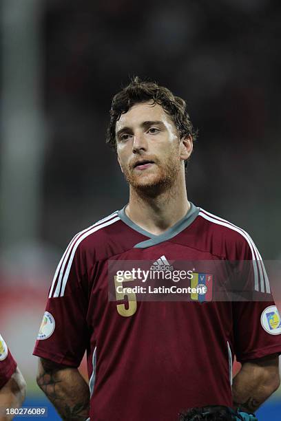 Fernando Amorebieta of Venezuela during a match between Venezuela and Peru as part of the 16th round of the South American Qualifiers at Olimpico...