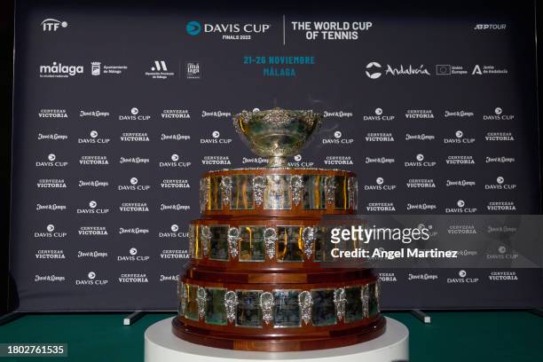 Detailed view of the trophy during the Official Gala Dinner ahead of the Davis Cup Final at Museo de Malaga on November 19, 2023 in Malaga, Spain.