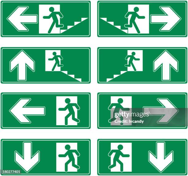 exit sign - evacuation stock illustrations