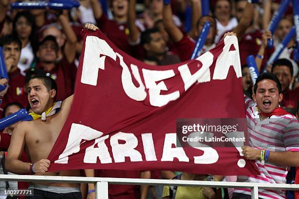 Supporters during a match between Venezuela and Peru as part of the 16th round of the South American Qualifiers at Olimpico Stadium on September 10,...