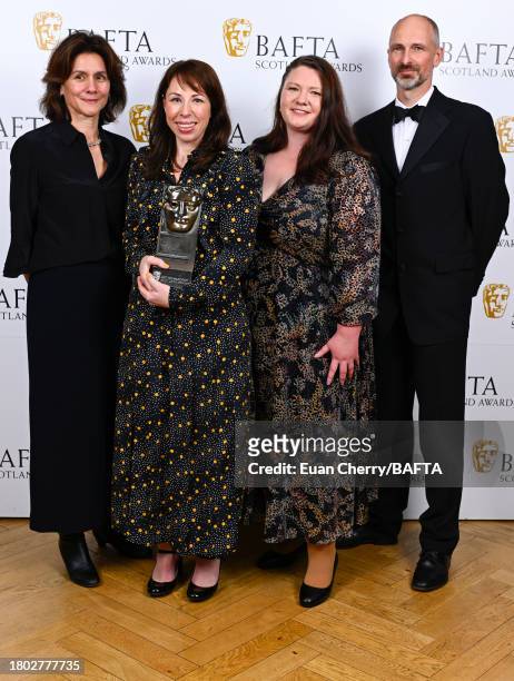 Tanya Hudson, Linda Sands, guest and Ed Horne with the award for Specialist Factual Award for 'Imagine... Douglas Stuart: Love, Hope and Grit' during...