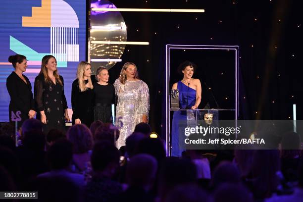 Linda Sands and team accept tthe Specialist Factual Award for 'Imagine... Douglas Stuart: Love, Hope and Grit' during the 2023 BAFTA Scotland Awards...