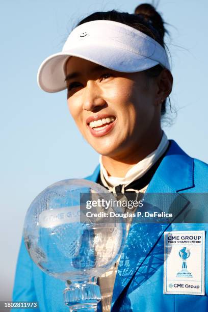 Amy Yang of Korea poses with the CME Globe trophy after winning the CME Group Tour Championship at Tiburon Golf Club on November 19, 2023 in Naples,...