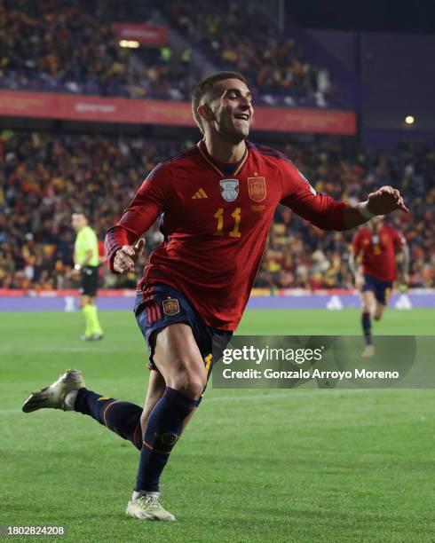 Ferran Torres of Spain celebrates scoring their second goal during the UEFA EURO 2024 European qualifier match between Spain and Georgia at Jose...