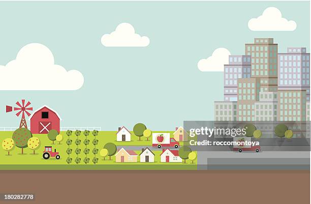 farm und die stadt - rural scene stock-grafiken, -clipart, -cartoons und -symbole