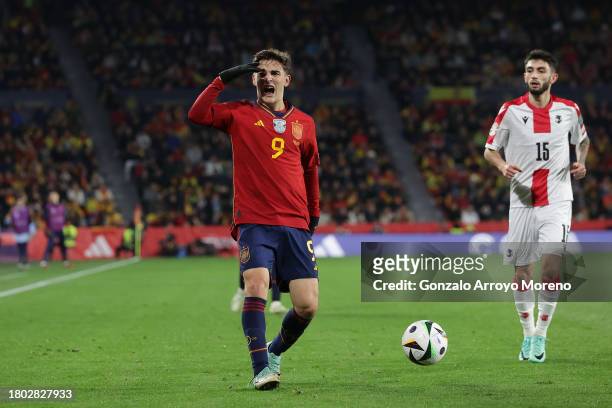 Pablo Paez Gavira alias Gavi of Spain grimaces in pain during the UEFA EURO 2024 European qualifier match between Spain and Georgia at Jose Zorrilla...