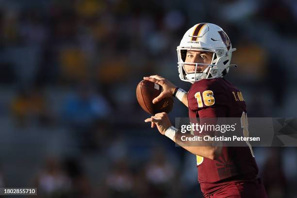 Quarterback Trenton Bourguet of the Arizona State Sun Devils throws a pass during the second half of the NCAAF game against the Oregon Ducks at...