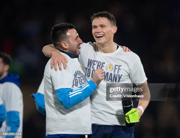 Scott McTominay of Scotland wears a shirt reading WE'RE OFF TO GERMANY after the UEFA EURO 2024 European qualifier match between Scotland and Norway...