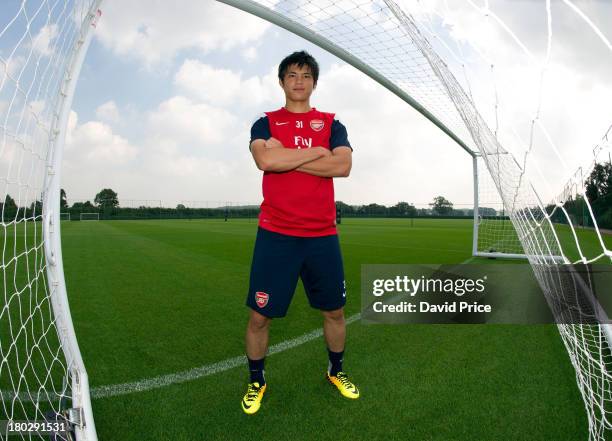 Ryo Miyaichi of Arsenal at London Colney on September 4, 2013 in St Albans, England.