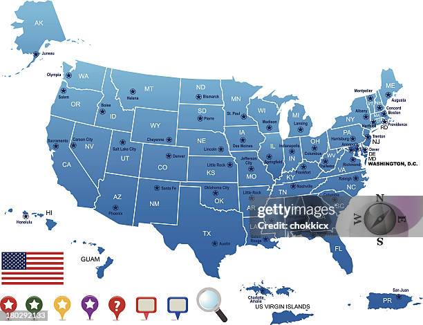 usa karte kontur mit modernen großstädten und seinen territorien - micronesia stock-grafiken, -clipart, -cartoons und -symbole