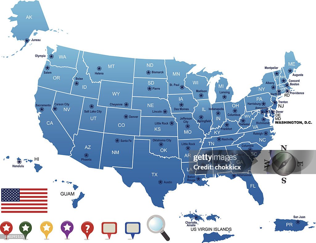 USA la mappa di contorno con capitali e dei suoi territori