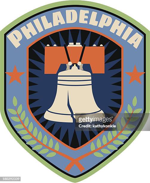 ilustrações, clipart, desenhos animados e ícones de de philadelphia ou adesivo etiqueta de bagagem - liberty bell