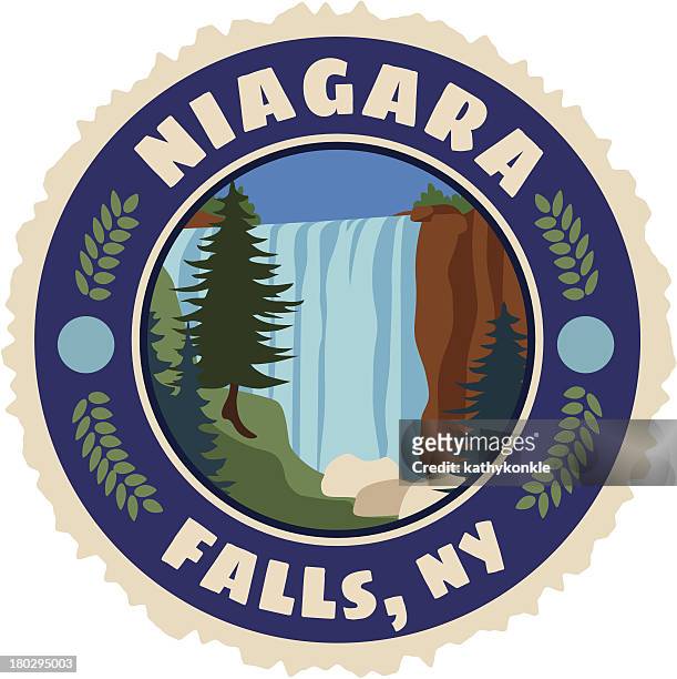 stockillustraties, clipart, cartoons en iconen met niagra falls luggage label or travel sticker - waterval