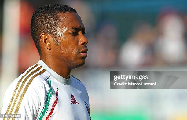 Robinho of AC Milan looks on before the friendly match between Chiasso and AC Milan on September 7, 2013 in Chiasso, Switzerland.