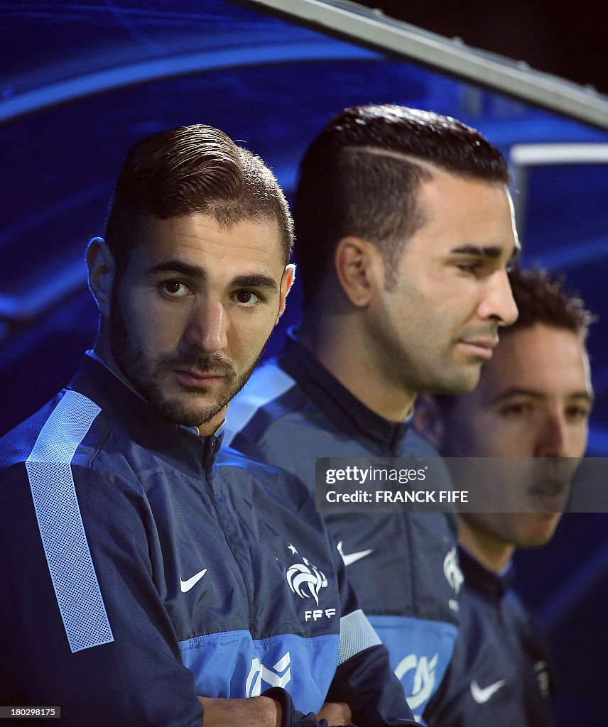 Adil Rami Fra France's forward Karim Benzema and France's defender Adil Rami look ...