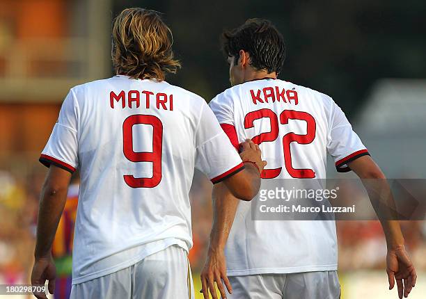 Alessandro Matri and Ricardo Kaka of AC Milan during the friendly match between Chiasso and AC Milan on September 7, 2013 in Chiasso, Switzerland.