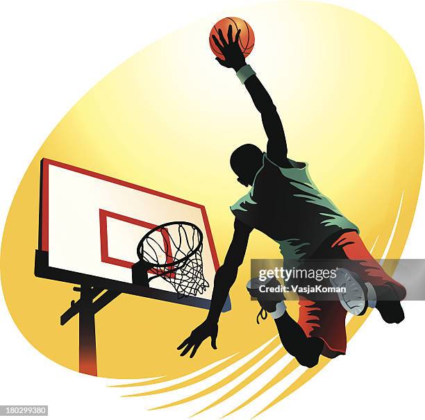 kraftvollen slam dunk - basketball player stock-grafiken, -clipart, -cartoons und -symbole