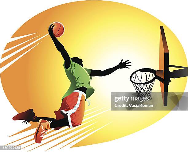 illustrations, cliparts, dessins animés et icônes de slam dunk - basket ball masculin