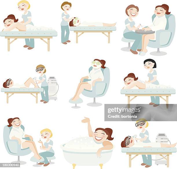 spa treatments icon set - pedicure stock illustrations