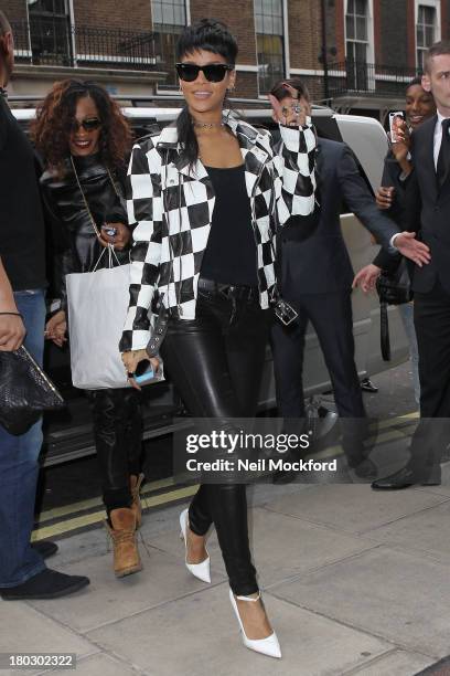 Rihanna seen arriving at her hotel on September 11, 2013 in London, England.