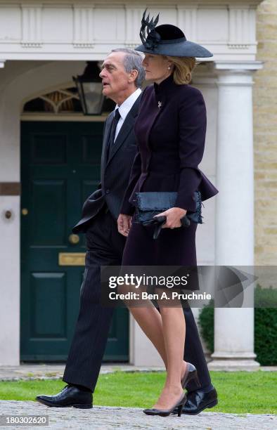 Gerald Grosvenor, Duke Of Westminster and Natalia Grosvenor, Duchess of Westminster attend a requiem mass for Hugh van Cutsem who passed away on...