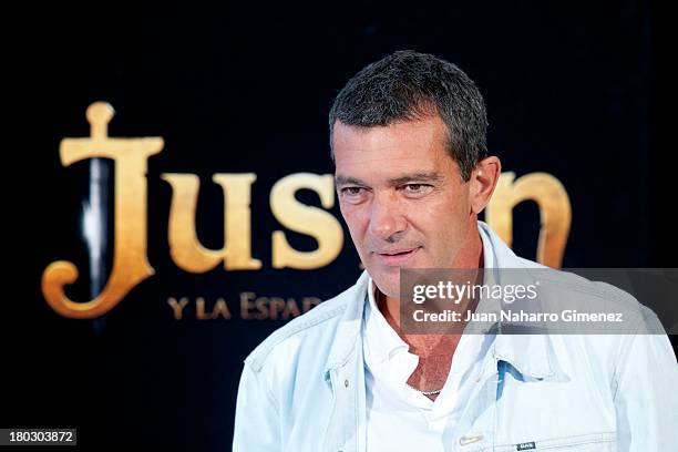 Antonio Banderas attends 'Justin And The Knights Of Valour' photocall at Castle of Villaviciosa de Odon on September 11, 2013 in Villaviciosa de...