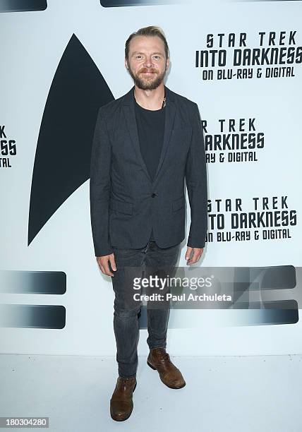 Actor Simon Pegg attends the "Star Trek Into Darkness" Blu-ray/DVD release party at the California Science Center on September 10, 2013 in Los...
