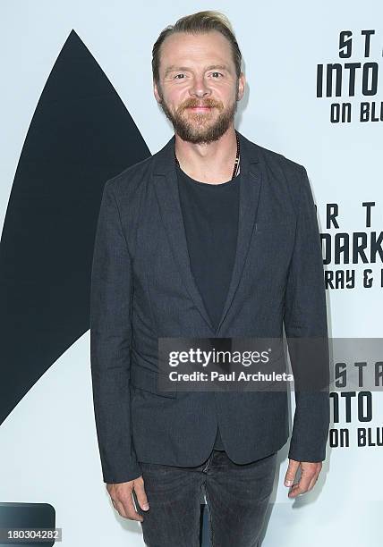 Actor Simon Pegg attends the "Star Trek Into Darkness" Blu-ray/DVD release party at the California Science Center on September 10, 2013 in Los...