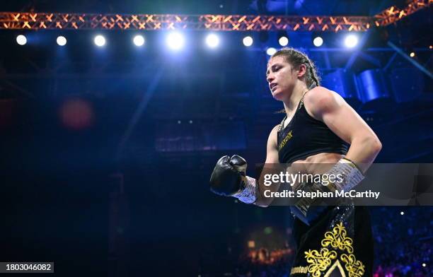 Dublin , Ireland - 25 November 2023; Katie Taylor during her undisputed super lightweight championship fight with Chantelle Cameron at the 3Arena in...