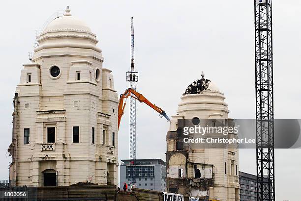 The famous Twin Towers are slowly demolished during the redevolopment of the National Stadium for England at Wembley Stadium in London on February 7,...