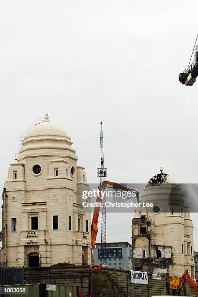 The famous Twin Towers are slowly demolished during the redevolopment of the National Stadium for England at Wembley Stadium in London on February 7,...