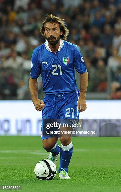 Andrea Pirlo of Italy in action during the FIFA 2014 World Cup Qualifier group B match between Italy and Czech Republic at Juventus Arena on...