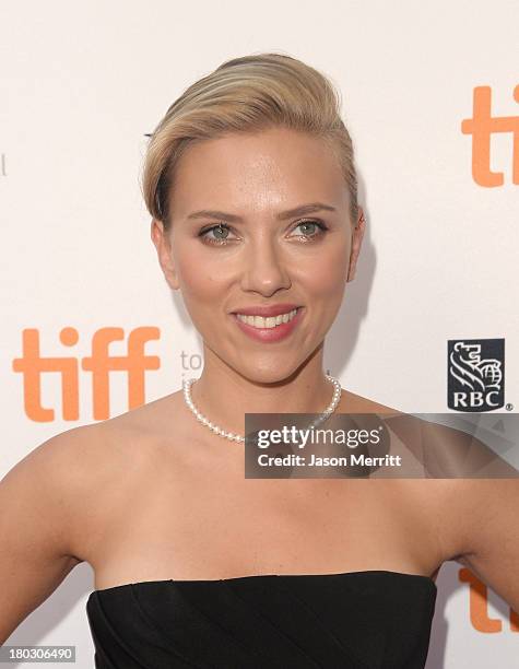 Actress Scarlett Johansson arrives at the 'Don Jon' Premiere during the 2013 Toronto International Film Festival at Princess of Wales Theatre on...