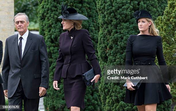 Gerald Grosvenor, Duke Of Westminster and Natalia Grosvenor, Duchess of Westminster with Lady Viola Grosvenor attend a requiem mass for Hugh van...