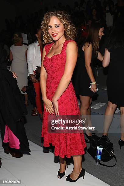 Actress Margarita Levieva poses backstage with TRESemme at the Nanette Lepore fashion show during Mercedes-Benz Fashion Week Spring 2014 at The Stage...