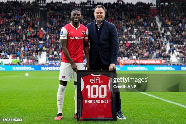 Bruno Martins Indi of AZ Alkmaar prior to the Dutch Eredivisie match between AZ Alkmaar and FC Volendam at the AFAS stadium on November 26, 2023 in...