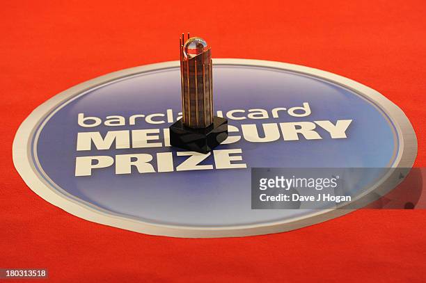 The trophy is displayed at the Barclaycard Mercury Prize shortlist announcement at The Hospital Club on September 11, 2013 in London, England.