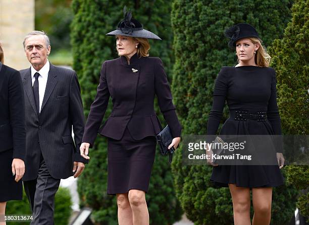 Gerald Grosvenor, Duke Of Westminster and Natalia Grosvenor, Duchess of Westminster with Lady Viola Grosvenor attend a Requiem Mass for Hugh van...