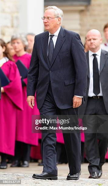 Prince Richard, Duke of Gloucester attends a requiem mass for Hugh van Cutsem who passed away on September 2nd 2013, at Brentwood Cathedral on...