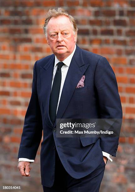 Andrew Parker Bowles attends a requiem mass for Hugh van Cutsem who passed away on September 2nd 2013, at Brentwood Cathedral on September 11, 2013...