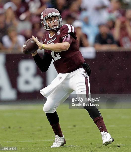 Johnny Manziel of the Texas A&M Aggies during game action against the Sam Houston State Bearkats at Kyle Field on September 7, 2013 in College...