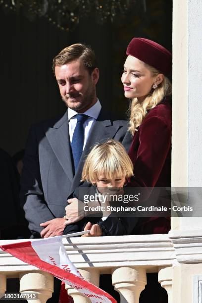 Pierre Casiraghi, Beatrice Borromeo and son Francesco Casiraghi attend the Monaco National Day 2023 on November 19, 2023 in Monaco, Monaco.