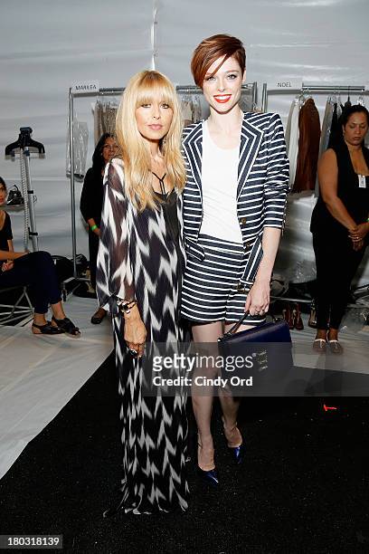 Designer Rachel Zoe and model Coco Rocha prepare backstage at the Rachel Zoe fashion show during Mercedes-Benz Fashion Week Spring 2014 at The Studio...